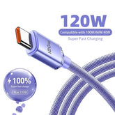 120W USB-C to USB-C Fast Charging Cable 6A Braided Data Sync Cord for Phones, Tablets & USB-C Devices