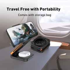 3 in 1 Foldable Magnetic Wireless Charger Stand 15W for iPhone 12-17, Apple Watch & AirPods