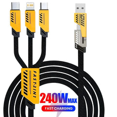 240W 3-in-2 Multi Charging Cable 1.2M Fast Charge Cord for USB-C & Micro USB Devices