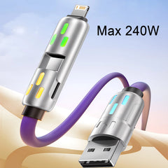 4-in-1 240W USB Type-C to USB-C PD Fast Charging Cable with LED Indicator for iPhone 16/15, iPad, Samsung, Xiaomi & Tablets