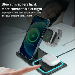 15W 3-in-1 Foldable Wireless Charging Station with LED Indicator for iPhone, Apple Watch & AirPods
