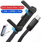 240W Flat Fast Charging Cable with Foldable Stand | USB-C & Lightning Charging Cable