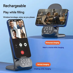 15W Wireless Charging Station with Clock Stand for iPhone, Samsung & Type-C Earbuds