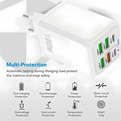 150W 6-Port USB Fast Charger Wall Adapter | Multi Device Charging Station