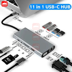 10-in-1 USB-C Hub Docking Station with HDMI, DP, VGA, RJ45, SD Card Reader and 3.5mm Audio