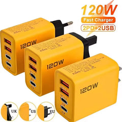 Universal 120W USB Fast Charger – 4 Port PD QC Wall Adapter for Multiple Devices