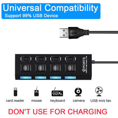 USB 2.0 High-Speed 4-Port / 7-Port Hub with Individual Switches Data Splitter