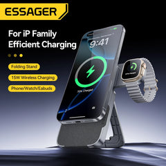 3-in-1 Foldable Magnetic Wireless Charging Stand 15W – Fast Charger for iPhone, Apple Watch & Earbuds