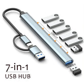 7-Port USB Hub with 1 USB 3.0 and 6 USB 2.0 Ports, Aluminum Metal USB Expansion Hub