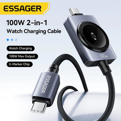 100W 2-in-1 Magnetic USB-C Fast Charging Cable for iPhone & Apple Watch