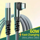 60W USB-C to USB-C PD Fast Charging Cable 1M 2M 3M Braided Data Transfer Cord
