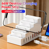 66W 8-Port Desktop Charging Station with Phone Stand | USB & Type-C Charger