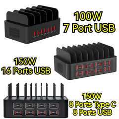 150W 16-Port USB & Type-C Charging Station | Multi Device Desktop Charger