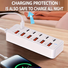66W 12-in-1 USB & Type-C Charging Station | 12-Port Fast Charger Hub