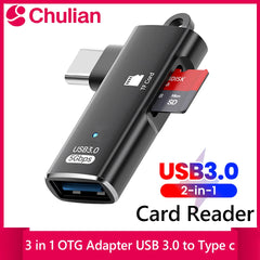 USB 3.0 Type-C 2-in-1 TF Card Reader Adapter with USB Port