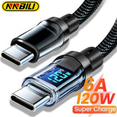 120W LED Display Fast Charging Cable USB-A to USB-C & USB-C to USB-C 6A Braided Data Cable 1M/2M