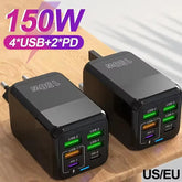150W 6-Port USB Fast Charger Wall Adapter | Multi Device Charging Station