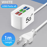 Fast USB Charger 6 in 1 Power Strip Desktop Charging Station Fast Charging 1m Cord USB HUB