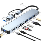 8-in-1 USB-C & USB Dual Head Hub with USB 3.0, Card Reader & 3.5mm Audio Adapter