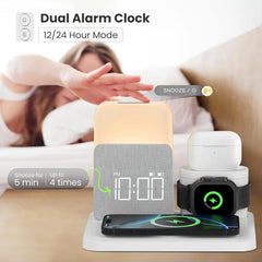 7-in-1 Magnetic Wireless Charging Station with Alarm Clock, Night Light & Fast Charging for Phones, Smartwatches & Earbuds