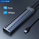 16-Port Powered USB 3.1 Hub 10Gbps with Individual Switches
