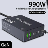 990W GaN USB-C Fast Charging Station – 6 Port PD PPS QC4.0 Desktop Charger for Laptops, Phones & Tablets