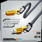 4 in 1 Fast Charging Data Cable PD 27W & 65W USB Type-C Multi-Port Charging Cable for iPhone 15, Samsung, Xiaomi, Huawei & iPad