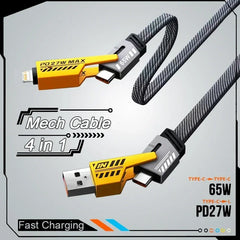 4 in 1 Fast Charging Data Cable PD 27W & 65W USB Type-C Multi-Port Charging Cable for iPhone 15, Samsung, Xiaomi, Huawei & iPad