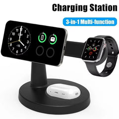 3-in-1 Magnetic Wireless Charging Stand 15W Fast Charger for Phone, Smartwatch & Earbuds