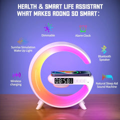 15W Multifunction Wireless Charging Station with Bluetooth Speaker, RGB Light & Alarm Clock for iPhone, Samsung & Qi Phones