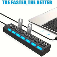 4/7 Port USB 2.0 High-Speed Hub with Individual Switches for PC, Laptop & Mac