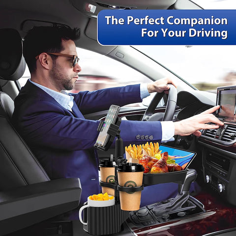 Car Cup Holder Tray 360 Degree Rotation | Car Tray Table Phone Slot Car Food Table Organized Adjustable Drink Holder Car Accesories
