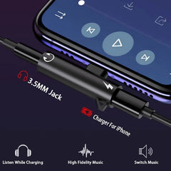 Lightning to 3.5mm Headphone & Charging Adapter | Audio Splitter for iPhone
