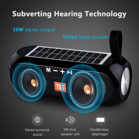 Powerful Speaker With Solar Plate | Bluetooth-compatible Stereo Music Box Power Bank Boombox USB AUX FM Radio TG182