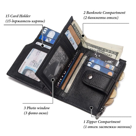 RFID Men Smart Wallet Genuine Leather with Alarm | GPS Bluetooth Tracker Male Card Holder Purse High Quality Design Wallets
