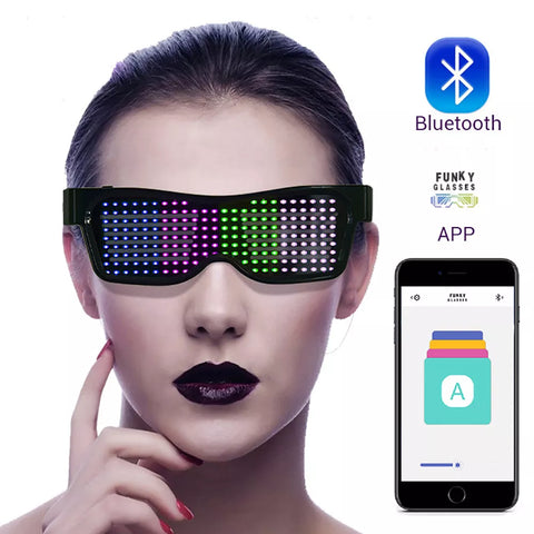 APP Bluetooth Party Magic Flash Raves | LED Glasses Multi-language Programmable Text Animation Light Up Glasses USB Charging