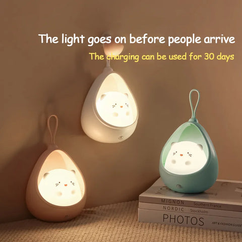 Night Light with Sensor Control cute animal | Human Induction lamp For Kids Bedroom USB Rechargeable Silicone LED wall lights