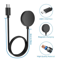 USB-C Magnetic Charger for Samsung Galaxy Watch 7/6/5/4 Series 100cm Smartwatch Charging Cable