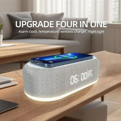 15W Wireless Charging Alarm Clock with LED Night Light, Temperature Display & Fast Charging Stand