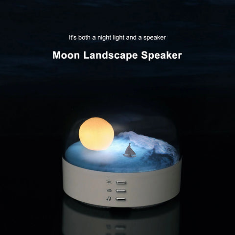 Moon LED Atmosphere Night Light | Speaker Bluetooth Rechargeable Dimming Wave Table Lamp Kid Christmas Birthday Gift Bedroom Decor