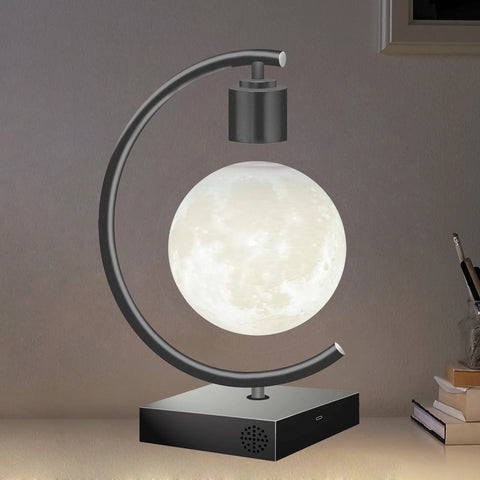 Magnetic levitating moon lamp | floating levitation LED light bulb table lamps with fast wireless charger and speaker