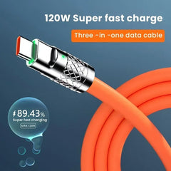 120W 6A 3-in-1 Fast Charging Cable – USB to USB-C, Micro USB & iOS Charging Cable 1.2M