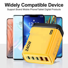 240W GaN 5-Port Fast Charger with 3 USB-C & 2 USB-A Ports – PD Fast Charging Desktop Wall Adapter
