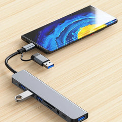 8-in-1 USB-C & USB Dual Head Hub with USB 3.0, Card Reader & 3.5mm Audio Adapter