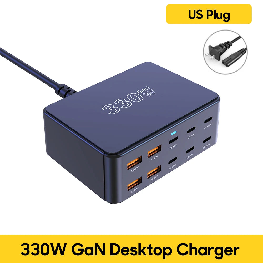 800W GaN 10-Port Fast Charging Station | 100W PD3.0 USB-C Charger for Laptops & Phones