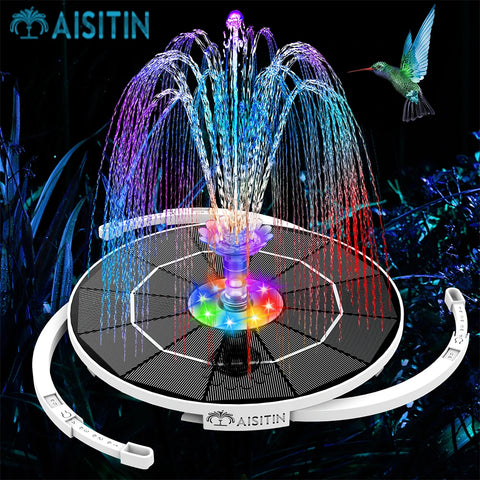 3.5W LED Solar Fountain Pump with 8 Color LED Lights for Pool with 16 DIY Nozzles and 3000mAh Battery for Garden Pool
