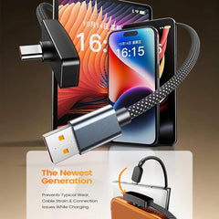 100W 90° Right Angle USB-C Fast Charging Cable – USB-A to USB-C & USB-C to USB-C Data Sync Cable 1M/1.5M/2M
