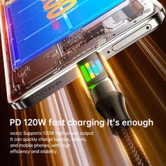 120W USB-A to USB-C Fast Charging Cable 6A LED Display Nylon Braided Data Sync Cable
