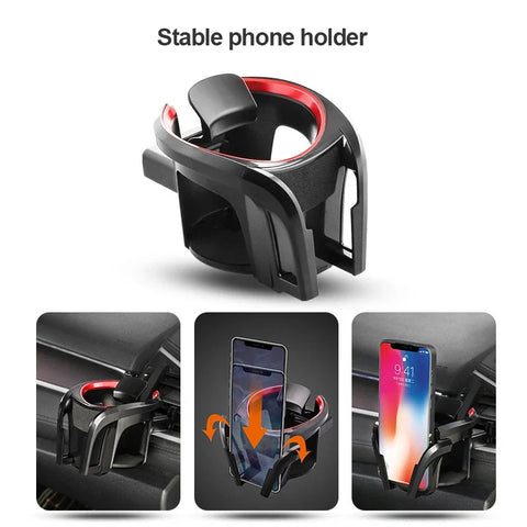 2 in 1 Car Air Vent Cup Holder with Phone Mount | Anti-Shake Phone Stand Water Drink Holder Bottle Support Interior Parts