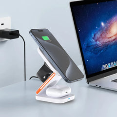 3 in 1 Foldable Magnetic Wireless Charger Stand 15W for iPhone 12-17, Apple Watch & AirPods